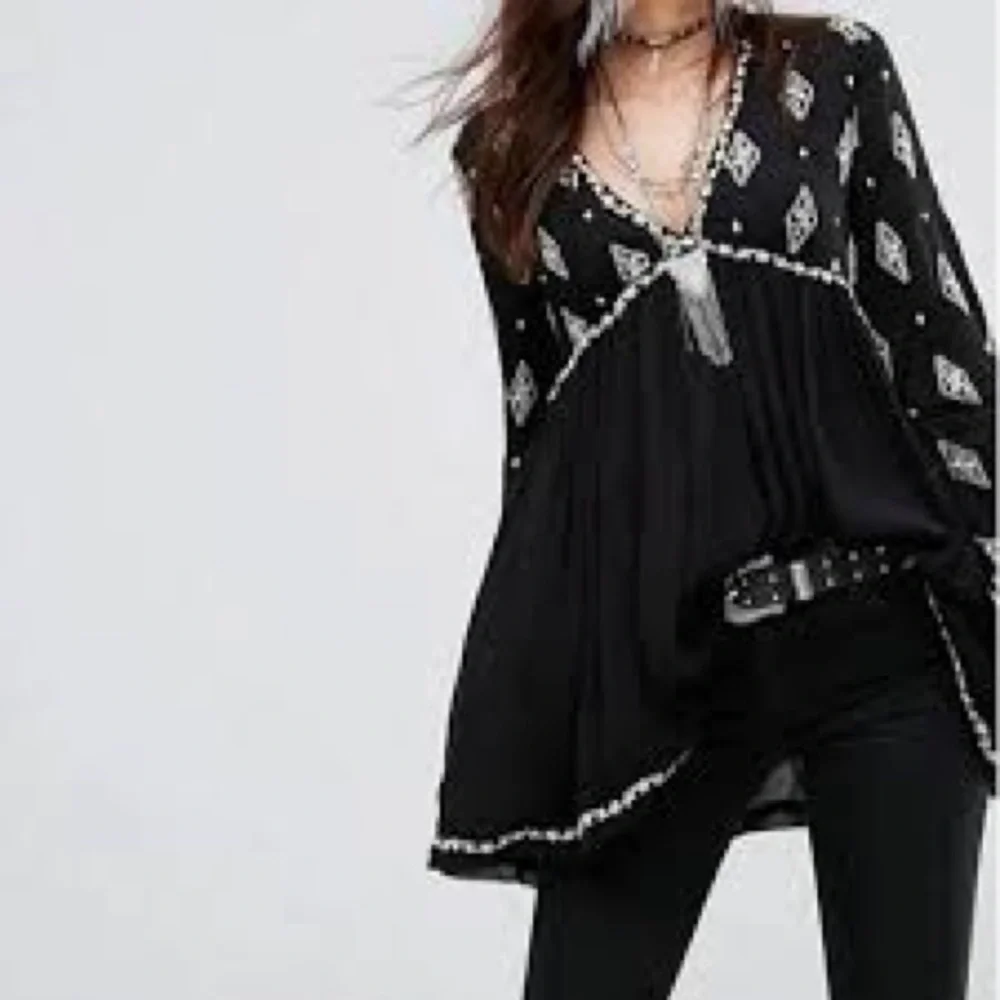 Free People Black Mini Dress with White Diamond Motif